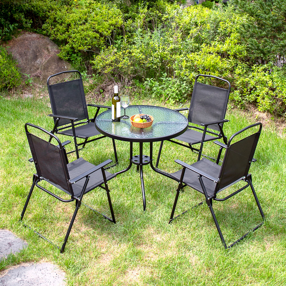 필드 접이식 4인 야외 테이블 의자 세트 정원 테라스